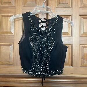 City Studio Black Embellished Crop Tank Top